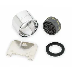 This SLOAN aerated flow outlet is constructed of metal with a chrome finish. It features a 55/64"-27 female connection and includes a sprayhead. Designed for use in commercial faucet systems to reduce splashing and provide a smooth water stream.