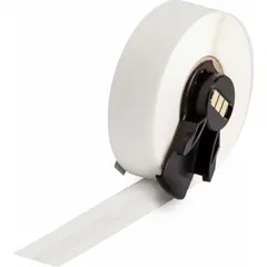 Thermal transfer continuous label roll, 1/4 in wide by 50 ft long, made of clear gloss polyester for indoor use. Compatible with BMP61 printer series. Suitable for general industrial labeling, asset identification, and cable marking.