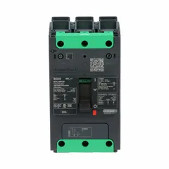 This B-frame molded case circuit breaker is rated 20 A with a maximum interrupting rating of 25 kA at 277/408 V AC. It features a fixed instantaneous trip and Everlink lug terminals on both line and load sides. The ABC phase connection makes it suitable for three-phase systems in commercial and industrial power distribution applications.