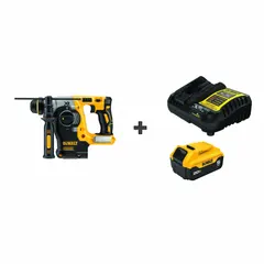 This cordless rotary hammer operates on a 20V DC battery and delivers 4,600 bpm with 1.5 ft-lb of impact energy. It features an SDS-Plus chuck with a 1-inch maximum drilling capacity. The kit includes a 5.0 Ah battery and charger. Suitable for drilling into concrete, masonry, and other hard materials in construction and renovation tasks.