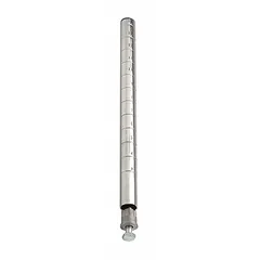 This steel wire shelving post is intended for dry-use storage applications. It measures 74 inches in height with a 1-inch diameter and features a silver chrome finish. The post supports shelving decks in industrial or commercial settings. Leveling feet are not included.