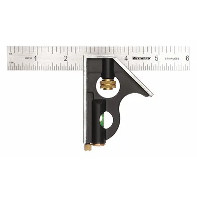 WESTWARD Combination Square: Inch, Square, Steel, 6 in, 6 in Blade Lg, Steel, 1/32 in - Combination Squares