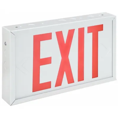 BIG BEAM Exit Sign: LED, White, Red, 2 Faces, Ceiling/End/Wall, Not Battery Powered - Steel Lighted Exit Signs