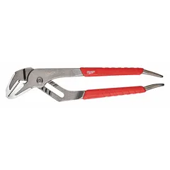 Groove joint pliers with flat jaws, 10-inch overall length, 2-inch maximum jaw opening, and 7 jaw positions. Used for gripping and turning nuts, bolts, pipes, and fittings in plumbing, maintenance, and mechanical work.