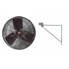 This Dayton industrial fan features a 20-inch blade diameter and a 1/6 hp motor operating on 120V AC. It offers two speeds and is designed for ceiling or wall mounting using a bracket. The non-oscillating design provides directed airflow for ventilation and cooling in warehouses, factories, and workshops.