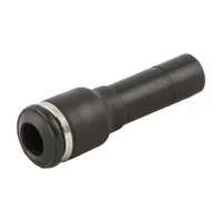 This push-to-connect fitting connects 12 mm OD to 8 mm OD tubing. Made of nylon and nickel-plated brass, it enables tool-free assembly and disassembly in pneumatic systems
