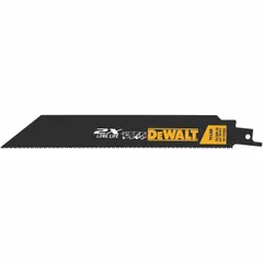 This 5-pack of reciprocating saw blades is designed for cutting nail-embedded wood. Each blade is 8 inches long and 0.04 inches thick, with a 14/18 variable teeth-per-inch configuration for efficient cutting through wood and embedded fasteners. The rigid blade construction supports straight cuts in demolition and renovation applications.