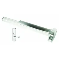 This VON DUPRIN mortise exit device features a touchbar style and is designed for doors up to 4 ft wide. It comes in a chrome finish with a lever outside trim and is ADA compliant. Suitable for commercial egress applications requiring code-compliant push-pad operation