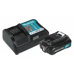 This kit includes one 2 Ah CXT® tabbed battery and a charger, both rated for 12V DC. It powers cordless tools such as drills, impact drivers, and screwdrivers for light-duty assembly, maintenance, and repair tasks in construction, woodworking, and general industrial settings.