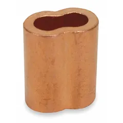 Copper oval sleeve for swaging onto 7/32-inch diameter wire rope to create permanent loops or terminations. Plain finish. Pack of 25. Used in rigging, lifting, and cable assembly applications.