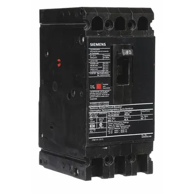 Siemens Molded Case Circuit Breaker: 40 A Amps, 42kA at 480V AC, Fixed, Load Side Lug - ED-Frame Siemens Molded Case Circuit Breakers