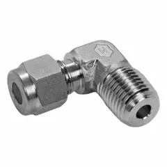 This double-ferrule compression fitting adapter connects 1 in OD tubing to a 1 in male NPT port. Made of stainless steel, it provides corrosion resistance and a leak-tight seal in industrial fluid systems. Compatible with Parker A-LOK fittings.