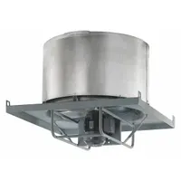 Direct-drive axial fan for roof-mounted exhaust of clean air. 18-inch blade delivers 4,600 cfm. Powered by a 1 hp TEFC motor, single speed, 230/460V AC three-phase. Suitable for removing heat, fumes, and odors from industrial and commercial buildings