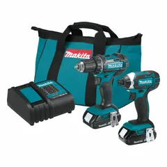 This 2-piece combo kit includes an 18 V cordless drill/driver and an 18 V cordless impact driver, powered by a BL1815N battery. Suitable for drilling, driving, and fastening tasks in construction, woodworking, and general maintenance.