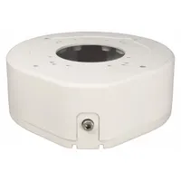 Gray aluminum junction box designed for cable management and secure mounting of Transcendent series turret cameras. Includes mounting hardware. Compatible with VTC-T4B4HR2MD model. Suitable for indoor or outdoor surveillance installations where a protective enclosure for cable connections is required