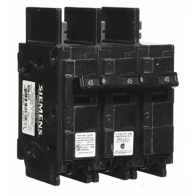 SIEMENS BQ3B045 Miniature Circuit Breaker, 45A, 240V AC, 3-Pole, Bolt-On - BQ & BQH Series, Bolt-On Siemens Miniature Circuit Breakers