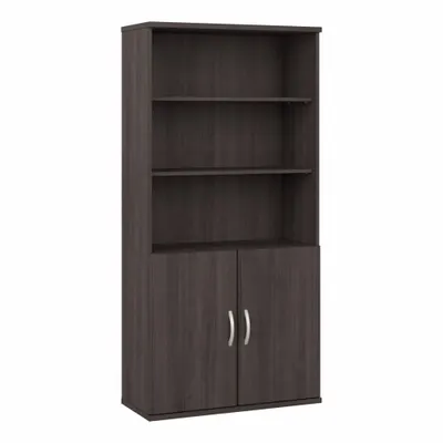 BUSH BUSINESS FURNITURE Bookcase: Dark Gray, Laminate/Wood, 72 3/4 in Overall Ht - Stationary Bookcases