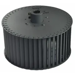 Forward-curved blower wheel with steel construction and tabbed design. 9-inch diameter, 5/8-inch bore, rated for maximum 1750 RPM. Includes set screws. Used in HVAC and industrial air-moving systems such as furnaces, air handlers, and ventilation units for moderate-pressure airflow.