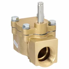 This 2-way/2-position normally closed solenoid valve body features a brass body and EPM seal. It has a 1-1/4 in pipe size and is intended for indoor use in applications such as water, air, and light oil control in industrial piping systems.