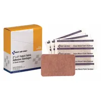 Sterile, latex-free fabric strip bandage measuring 2 inches wide by 3 inches long. Not metal detectable and not water resistant. Supplied unitized in a box. Meets ANSI Z308.1-2015 standards for first aid kits. Used for covering and protecting minor cuts, scrapes, and wounds