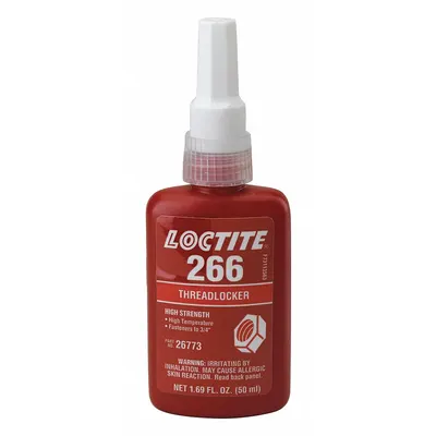 LOCTITE High-Strength Threadlocker: 266, Red, High-Temp Resistant, 1.69 fl oz, Bottle - High-Strength Threadlockers (Red)