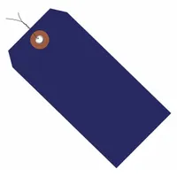 Blue plastic shipping tag measuring 6 1/4 inches high by 3 1/8 inches wide, supplied in packs of 100. Includes a pre-attached wire for secure fastening to packages, pallets, or inventory. Suitable for identification and tracking in warehouses, distribution centers, and manufacturing facilities