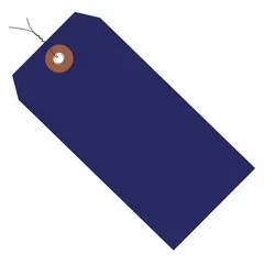 Blue plastic shipping tag measuring 6 1/4 inches high by 3 1/8 inches wide, supplied in packs of 100. Includes a pre-attached wire for secure fastening to packages, pallets, or inventory. Suitable for identification and tracking in warehouses, distribution centers, and manufacturing facilities.