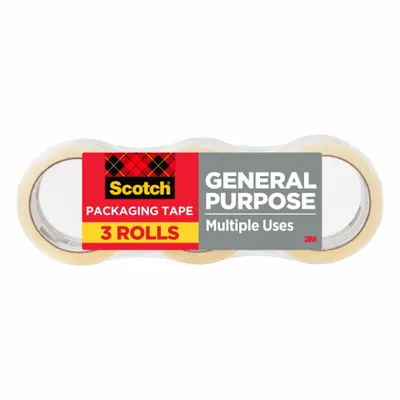 SCOTCH Packaging Tape, PK 3: 2.2 mil Tape Thick, 2 in x 55 yd, 2 in, Clear, 3350 - Medium-Duty Acrylic Tape