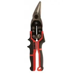 This left-cutting aviation snip from DEWALT is designed for cutting sheet metal up to 18 gauge. It features a 10-inch overall length and a 1 1/2-inch cutting length, with a multi-component grip and steel construction. Suitable for straight or curved cuts in steel and other sheet materials, commonly used in HVAC, metal fabrication, and construction applications.