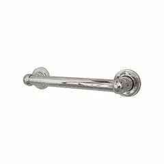 Straight grab bar made of stainless steel with polished chrome finish. Measures 24 inches in length with a 1 1/2 inch diameter. Designed for wall mounting to provide support and stability in bathrooms, showers, and tub areas.