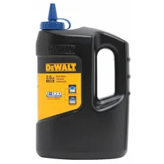 Semi-permanent blue marking chalk in a 2.5 lb bottle with a pop-off cap. Designed for use with chalk lines to produce long-lasting marks on surfaces in construction layout tasks such as framing, drywall, flooring, and masonry.