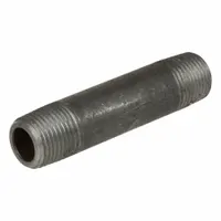 Schedule 40 black coated steel welded pipe with male NPT threads on both ends and pre-applied PTFE thread sealant. 48-inch length, rated for 125 psi at 72°F. Used to extend or connect piping in low-pressure water, air, and steam systems