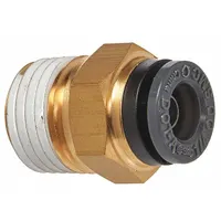 Brass male straight connector with NPT threads for air brake composite hose push-in fittings. Used in pneumatic systems to provide a secure connection point. Sold as a 2-pack