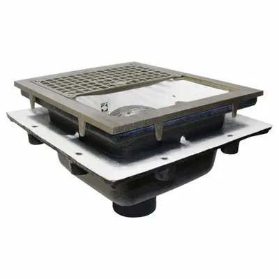 JAY R. SMITH MFG. CO Floor Drain: 14 in Overall Wd, 6 in Sump Dp, 3 in Nominal Pipe Size, No Hub - Floor Sinks with Grates & Anchor Flanges