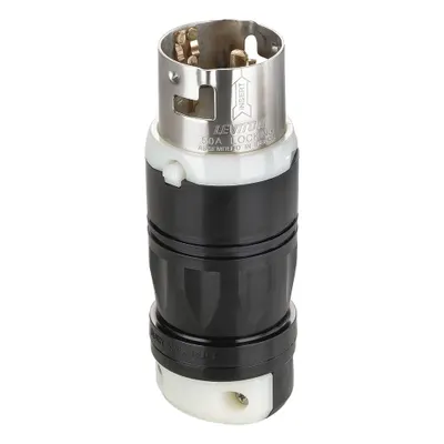 LEVITON Locking Plug: Non-NEMA, Black/White, 250V DC/600V AC, 50 A, 3 Pole - General Purpose Plugs
