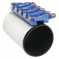 Full-gasket repair clamp for sealing leaks in pipe without replacing the section. Made of 304 stainless steel with steel bolts and a nitrile rubber gasket. Rated for maximum operating pressure of 300 psi and maximum vacuum pressure of 10 psi. Overall length 12.5 in