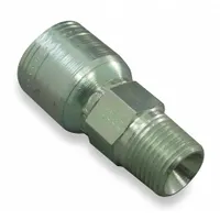 Steel straight fitting with male NPTF thread (1-1/4"-11-1/2) on one end and crimp connection for -20 hose dash size. Male x genderless design. Used in hydraulic systems to connect hose to threaded ports in fluid power applications