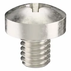 Pan head machine screws with Phillips drive, #1 drive size, 3 mm length, and M2.5x0.45 thread. Made of 18-8 stainless steel with plain finish. Supplied in a 100-piece pack. Suitable for general fastening applications requiring corrosion resistance.