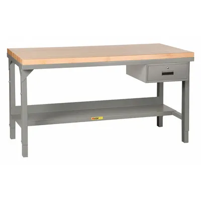 LITTLE GIANT Workbench: Adj Ht, Butcher Block, 72 in x 30 in, 3,000 lb Overall Load Capacity - Workbenches with Drawers & Lower Shelves