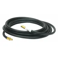 This PVC airline hose is designed for use with supplied-air respirator systems. It has a 25 ft length, 3/8 in inside diameter, and a maximum working pressure of 125 psi. The hose connects a compressed air source to a respirator hood or mask for continuous airflow