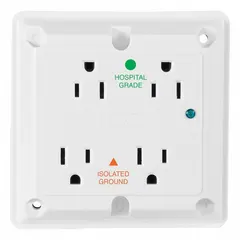 Quad straight blade receptacle with 5-15R configuration. Rated 125V AC and 15 A. White finish. Suitable for general purpose use in commercial and institutional settings where multiple outlets are needed.