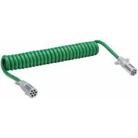 Coiled power cord for ABS systems on trailers and trucks. Features die-cast plugs for robust connectivity. Wire length 15 ft, overall length 15 ft