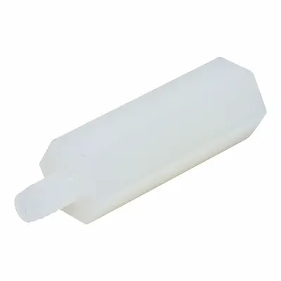 OEM Male-Female Threaded Hex Standoffs: #2-56 Thread Sz, 1/4 in Lg, Hex, Nylon - Plastic Male x Female Standoffs