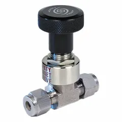 316 stainless steel inline body with 17-4PH stainless steel regulating stem. Let-Lok x Let-Lok connections. Used for precise flow regulation in plumbing and instrumentation systems handling high-purity or corrosive fluids.