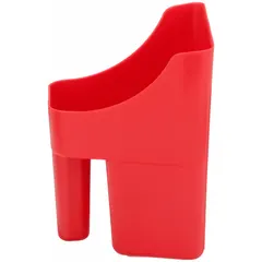 This polypropylene measuring scoop has a 3 qt fluid capacity and is colored red. It is used for handling and transferring liquids in industrial settings, such as chemical, food processing, and maintenance applications where accurate fluid measurement is needed.