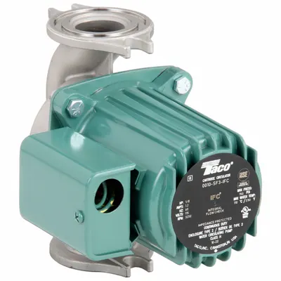 TACO Circulating Pump: 1/8 hp HP, 115V AC, Stainless Steel, 1, 30 gpm, 10 ft Max. Head - General-Purpose Inline Circulator Pumps