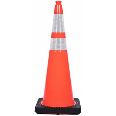 OEM Traffic Cone with Bands: MUTCD/NCHRP-350, 36 in Cone Ht, Orange, High-Intensity Prismatic - Traffic Cones for Roadway Use