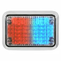 Permanent-mount LED perimeter light with blue/red LEDs and clear lens. Rated 6W, SAE Class 2, operates on 12/24V DC. Offers 20 selectable flash patterns. Used for warning and scene lighting on emergency vehicles