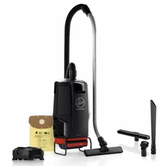 Cordless backpack vacuum with 91 cfm airflow, 13.6 lb weight, and 17 dB sound level. Features HEPA filtration (not HEPA rated) and bag-style debris collection. Includes battery. Suitable for commercial cleaning in industrial facilities, warehouses, and plants.
