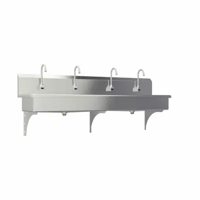 SANI-LAV Wash Station: 4 Stations, 8 in Bowl Dp, 77 in Bowl Lg, 16 1/2 in Bowl Wd - Four-Station Wall-Mounted Wash Stations with Faucets